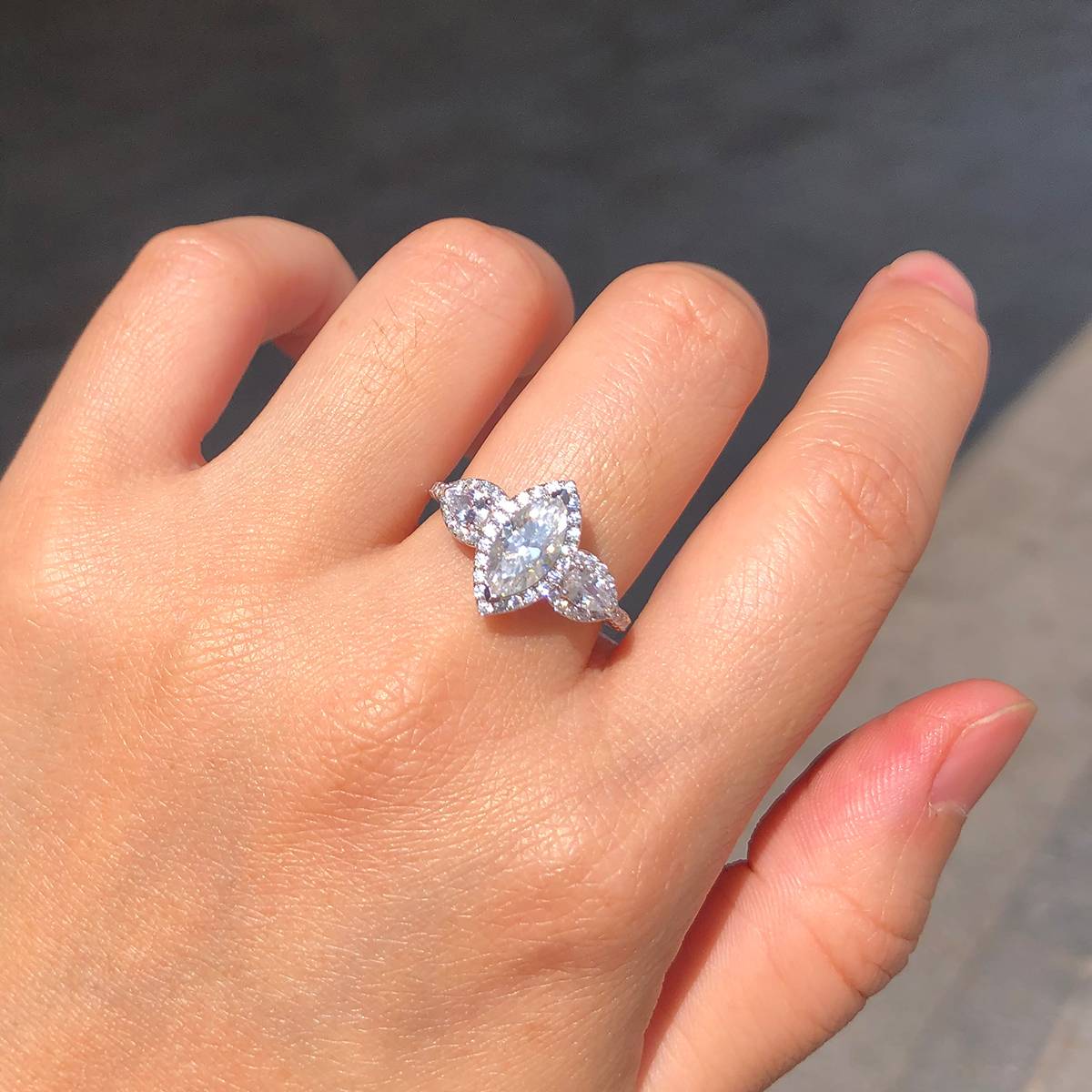 Three Stone Horse Eye Women's Ring S925 Silver Plated Platinum Customized Selection Main Stone Moissanite Diamond 1.0ct/Secondary Stone High Carbon Diamond